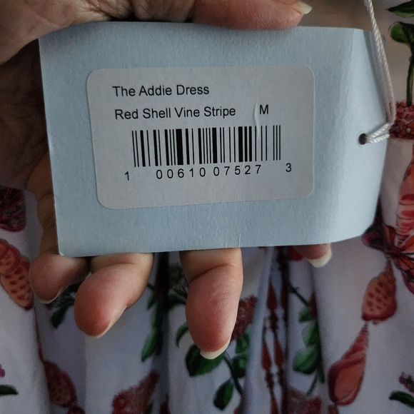 Hill House Addie Dress Red Shell Vine Stripe Cotton Sateen M Apron NWT - Picture 12 of 15